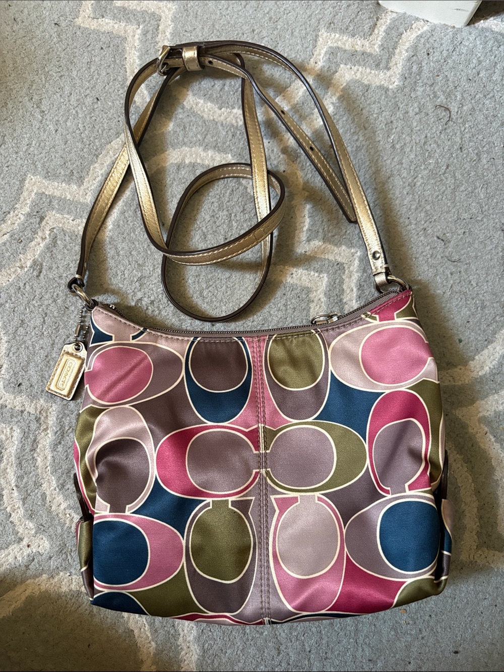 Coach Multicolor Signature Shoulder Bag - Pink, Navy & Olive - Picture 2 of 5